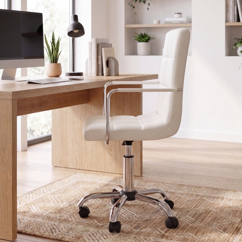 Office Desk Chair With Arms, Adjustable, Swivel, Comfortable Desk Chair, UKFR Certified, Beige