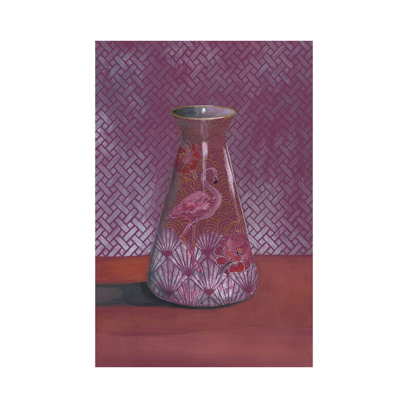 Flamingo Vase by Miri Eshet - Painting on Canvas, 30.48 cm H x 45.72 cm W, Wrapped Canvas
