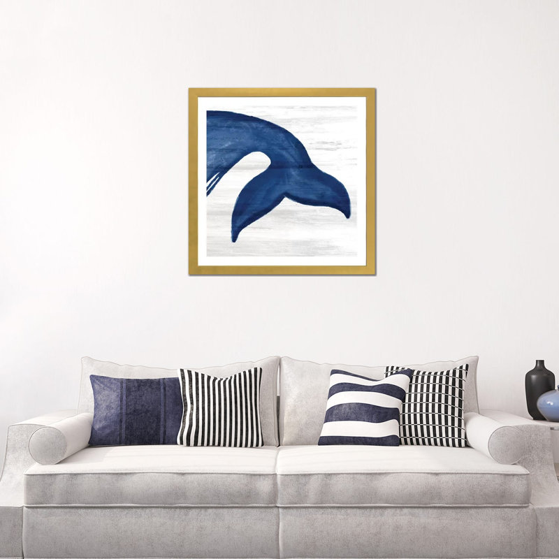 «Whale Tails III» par Ann Bailey - impression d'art graphique, H 24 po x l 24 po x p 1 po, Papier encadré doré, Blanc