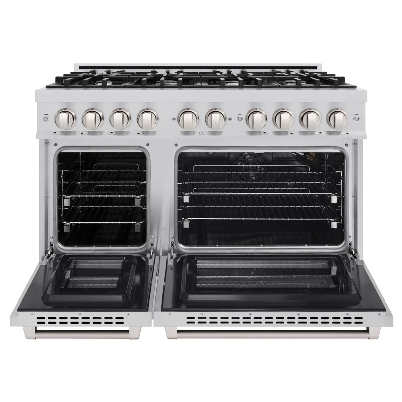 ZLINE 48" Stainless Steel Double Oven Gas Range with 8 Burners