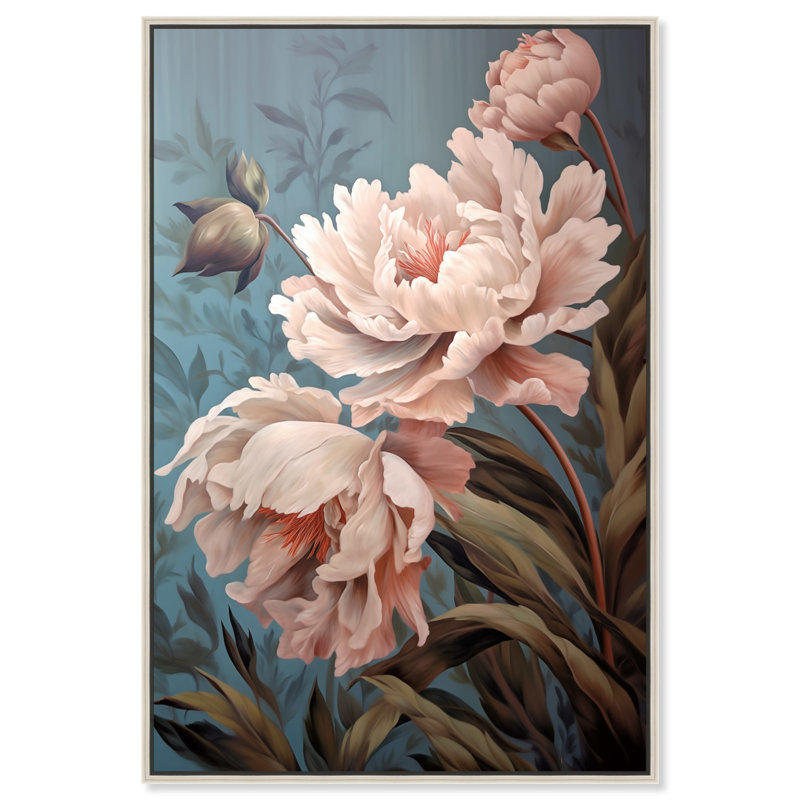 Elegant Pink Peonies Canvas Wall Art with Silver Frame