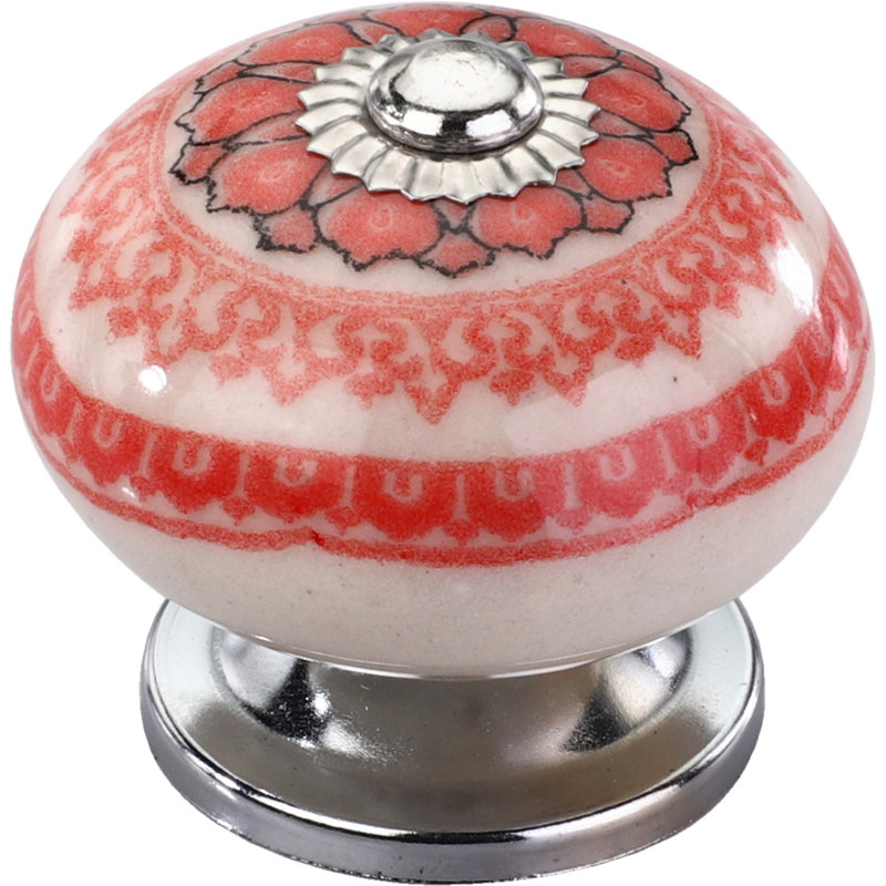 Round Orange Ceramic Cabinet Knob with Mounting Hardware