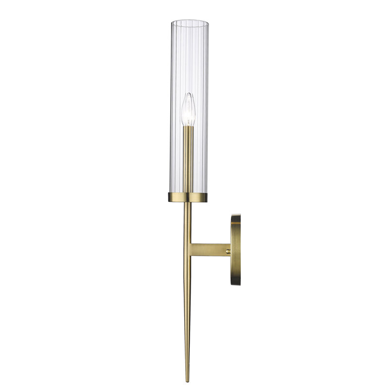 Modern 1 Light Glass Shade Wall Sconce, Gold, 30" H x 6" W x 6" D
