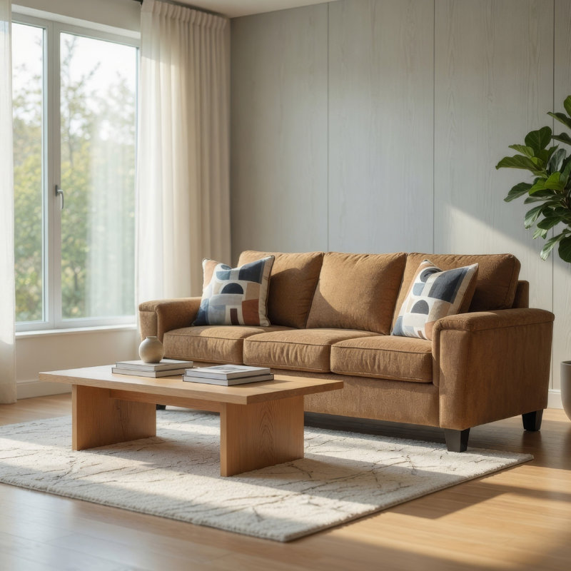 Canapé Erin, 2 coussins décoratifs, polyester pelucheux de 89 pouces, Marron clair