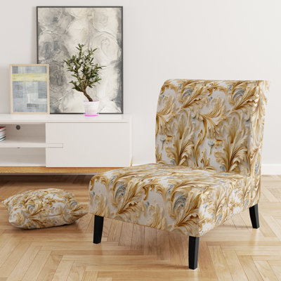 Fauteuil de chambre rembourré doré et blanc damassé doré et blanc