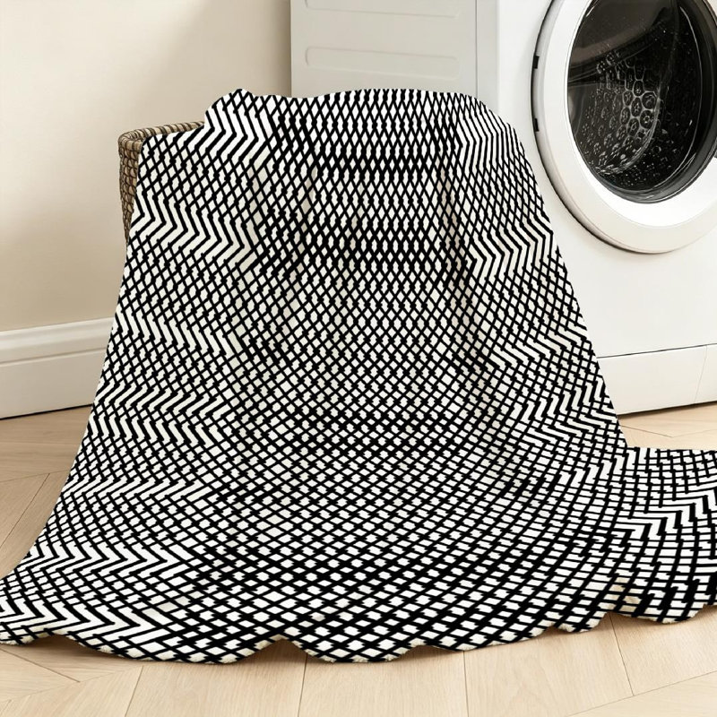 Jeté en flanelle blanche ultra douce, impression géométrique abstraite sur un côté, Jeté 50 po x 60 po