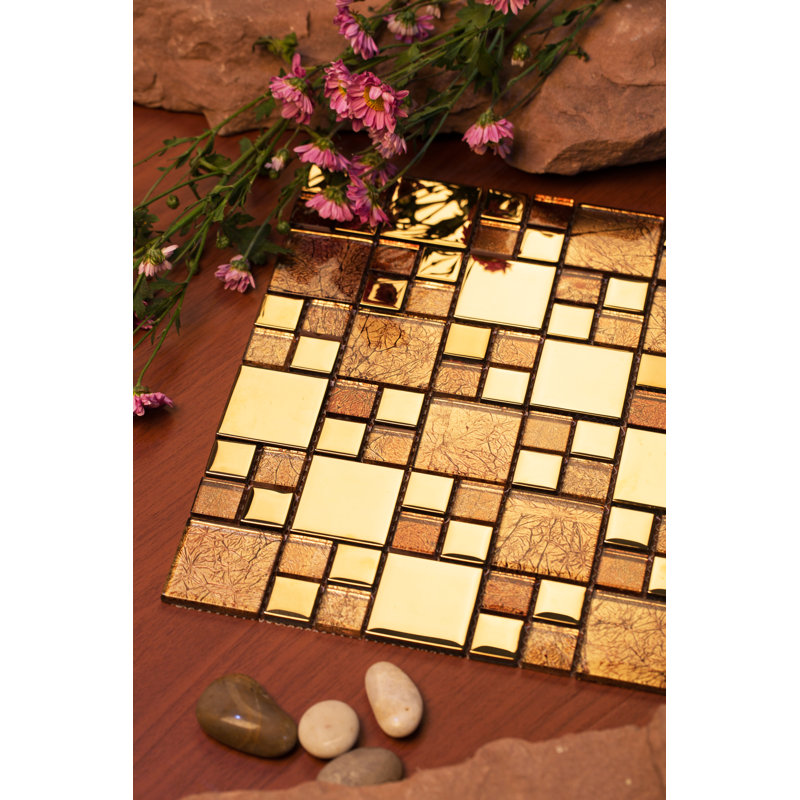 Rousha Random Sized Glass Random Mosaic Wall & Floor Tile, Gold