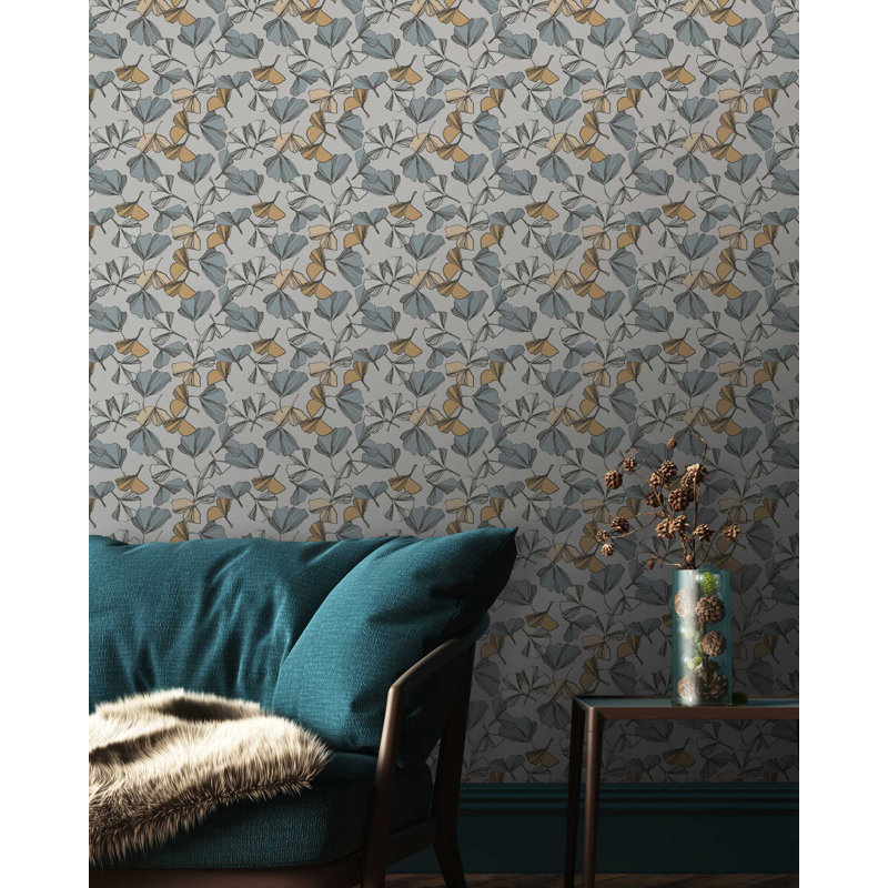 Ginko I 33' L x 20.5" W  Wallpaper Roll, Light Gray