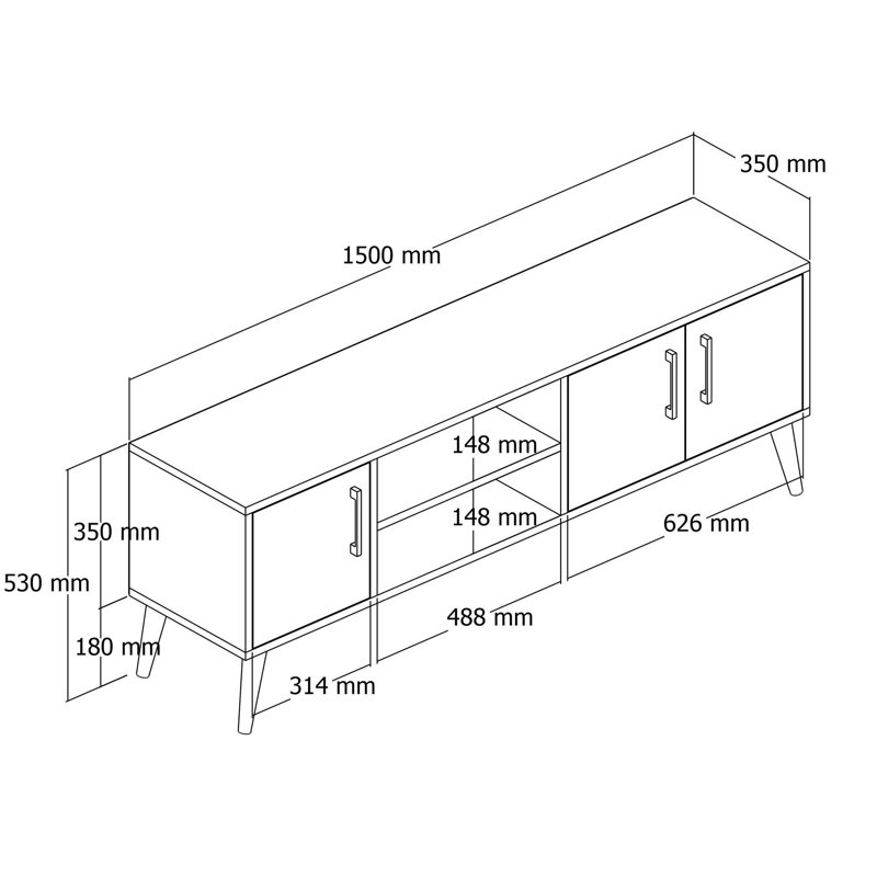 Modern Scandinavian TV Stand, Oak & White, 59.1 x 20.5 x 13.4 inches | 100% Melamine Coated Particle Board, 0.71 inches Thick | Numerous Shelves, Wall-Mountable, Stylish Wooden Legs | Perfect for Living Room & Entertainment Spaces