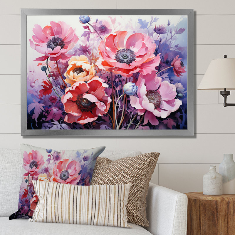 Meadow Anemone Enchantment II - Floral Wall Art Prints, H 30 po x l 40 po, Cadre photo argenté