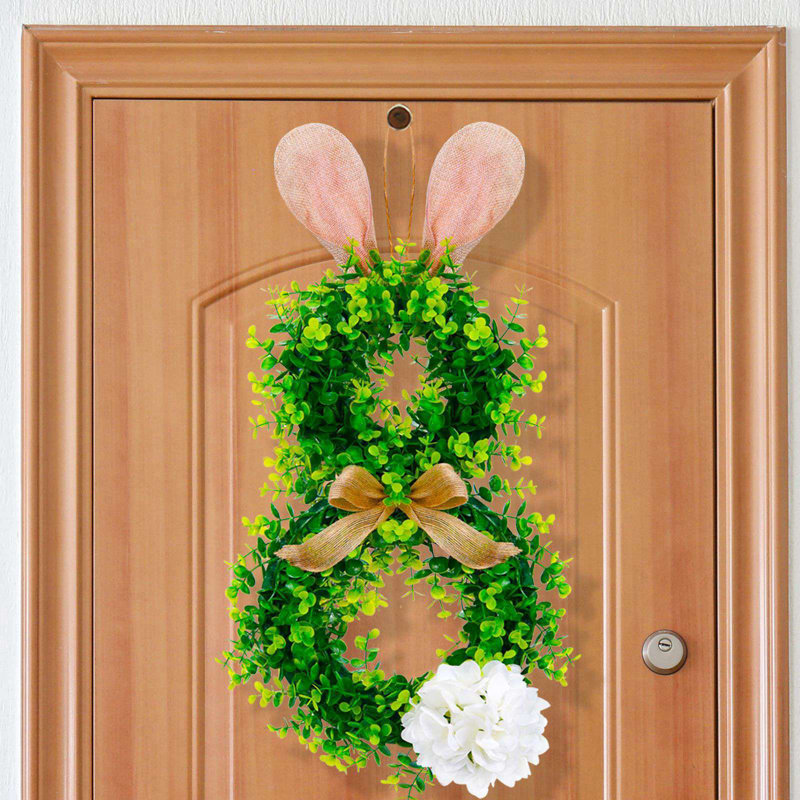 Couronne de lapin de Pâques de 21,2 pouces, couronne décorative de porte d'entrée en forme de lapin, décoration murale de Pâques au printemps