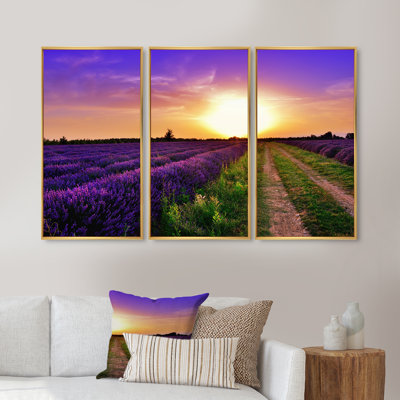 «Lavender Field At Dawn II», photographie flottante sur toile 3 pièces