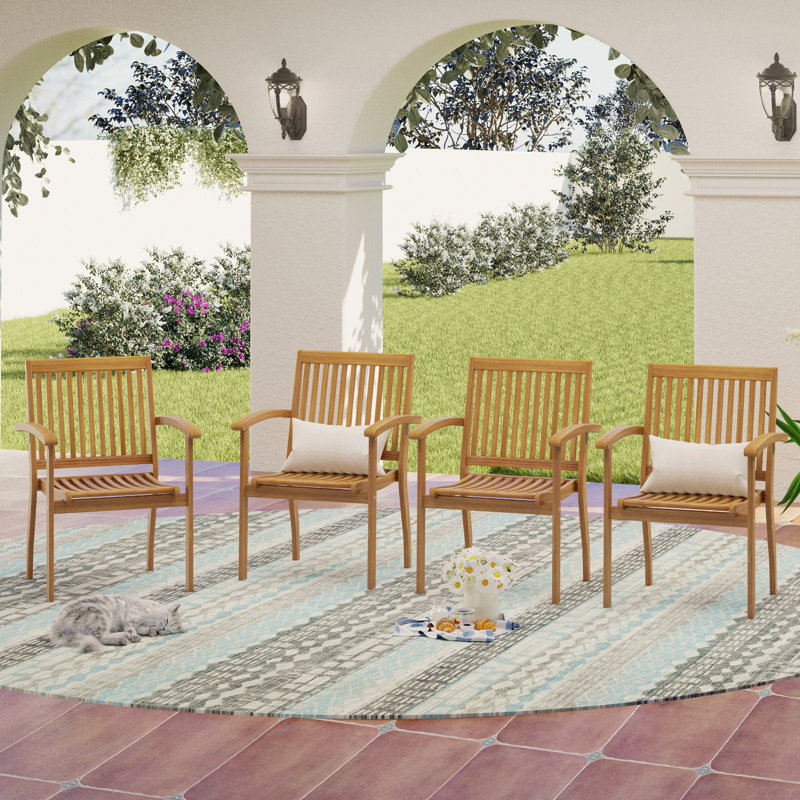 Eldona Stacking Acacia Patio Dining Armchair