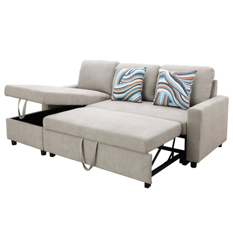 83" Wide Microfiber Reversible Sleeper Sofa & Chaise, Gray Microfiber