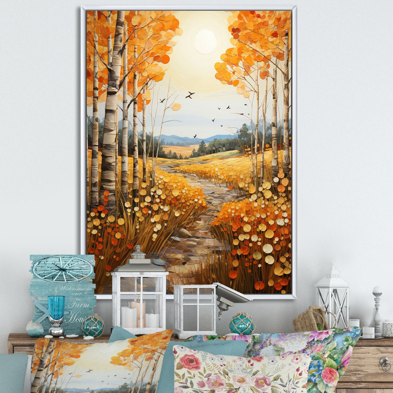 Tapisserie d'automne Cimberly Birch Woods IV, H 40 po x l 30 po x P 1,5 po, Cadre flottant blanc