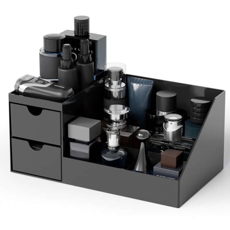 Boîte de présentation pour cosmétiques avec tiroir, acrylique de grande taille, convenant à une coiffeuse (noir)