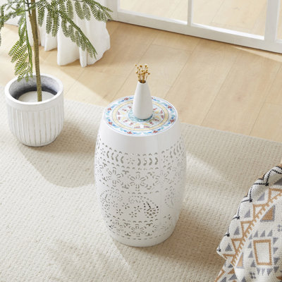 Table d'appoint 12,46 po avec carreaux de céramique et mosaïque en fer blanc tendance pour les espaces de divertissement extérieurs