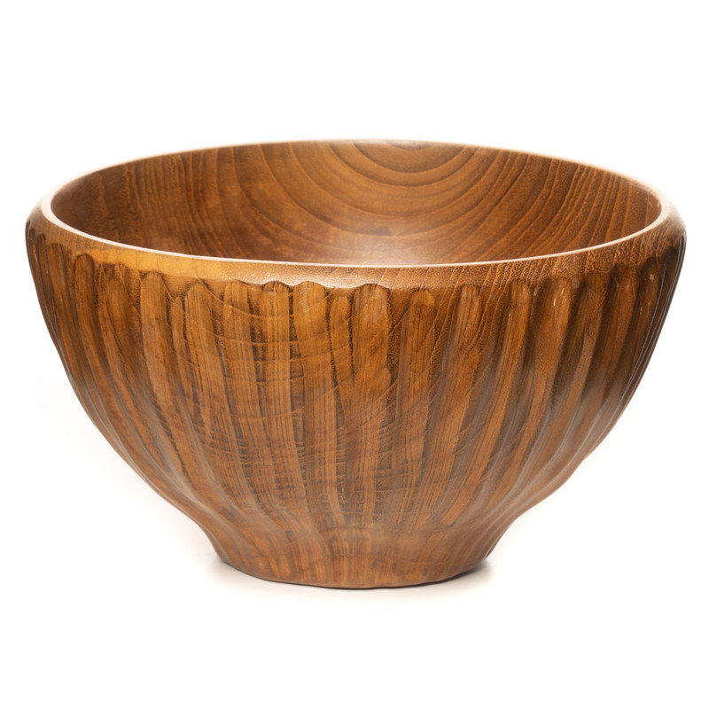 Ensemble de 4 bols en bois de teck vertical sculpté vertical Shiruwan