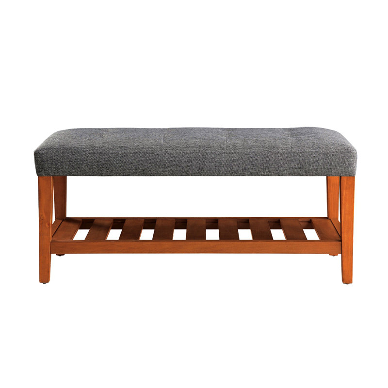 Banc rembourré en tissu avec rangement ouvert, Gris