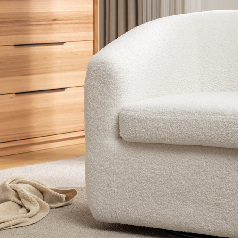 Odey Upholstered Swivel Barrel Chair, White Teddy