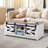48" Farmhouse Coffee Table, Rectangle Coffee Table with 2 Sliding Barn Doors, 2 Tiers Wooden Rustic Table with Removable Shelves for Living Room, Bedroom, Apartment, or Studio, White & Natural