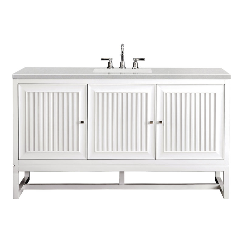 Athens 60'' W Single Vanity, Glossy White, Ethereal Noctis, 8" Widespread