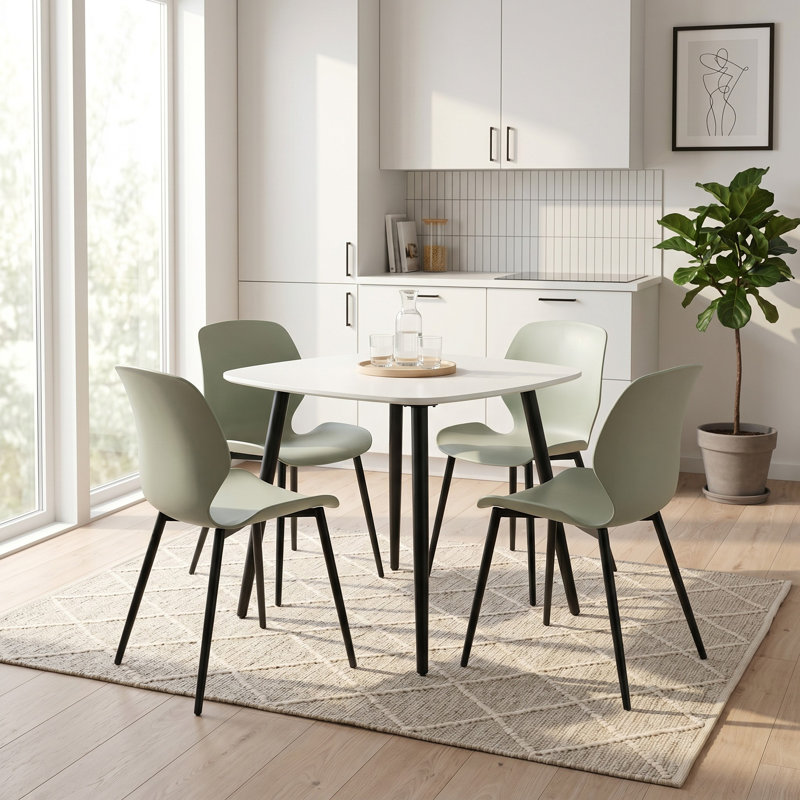 Westhope 5-Piece Dining Set, Square Table & Four Plastic Chairs, Green, White