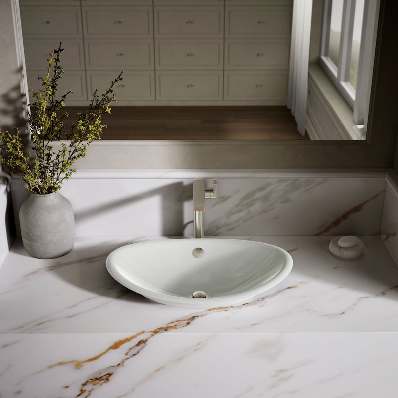 Iron Plains™ Metal Oval Vessel Bathroom Sink with Overflow, Sea Salt