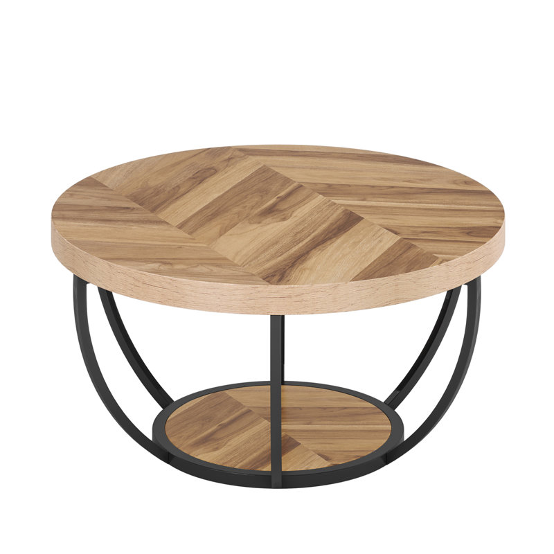 Maissane Floor Shelf Coffee Table with Storage, Beige/Black