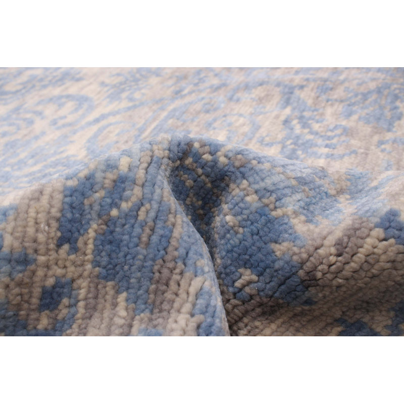Tapis unique en laine bleu ardoise 9 pi 2 po x 12 pi 0 po Izibella