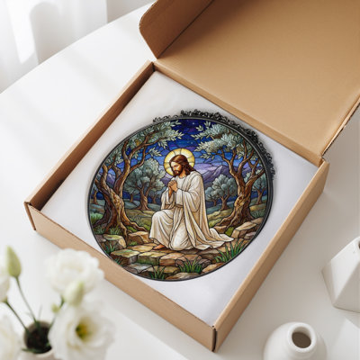 Jesus Prayer Stained Glass Window Panel，7.8H
