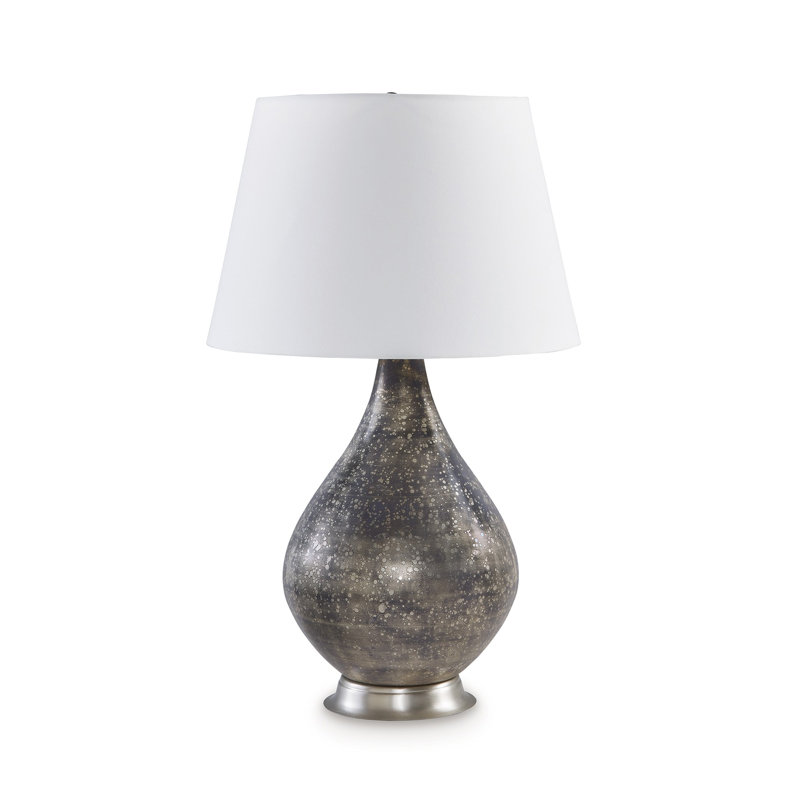 Antiqued Silver Mercury Glass Table Lamp with White Shade