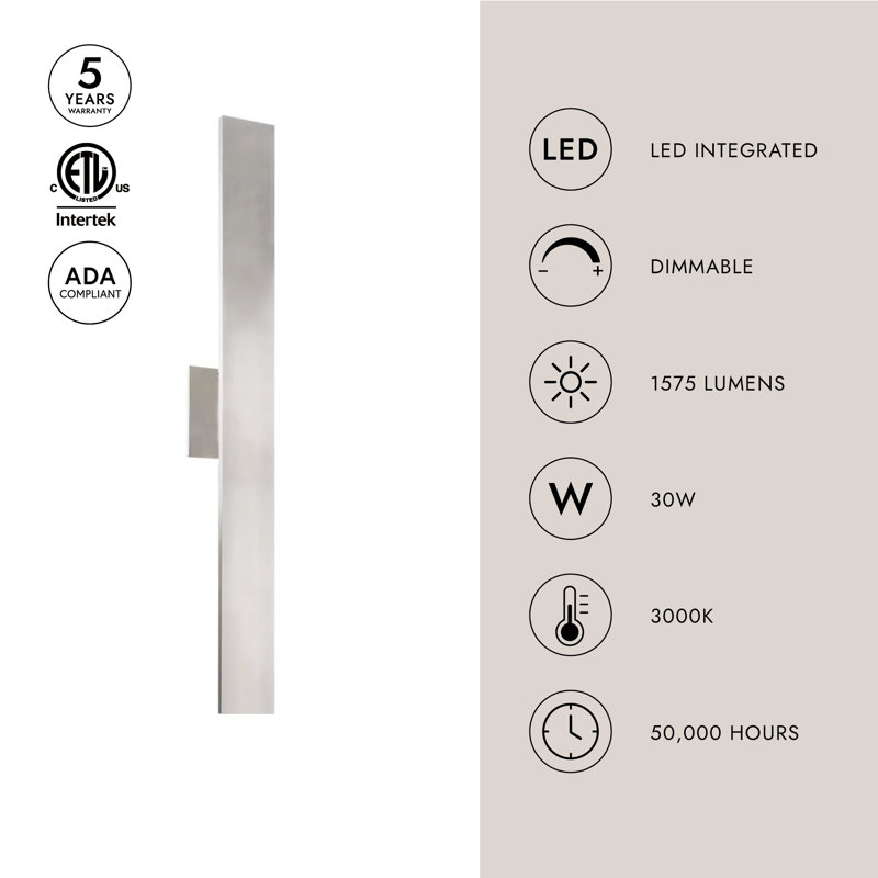 Vesta 1 - Light LED Wallchiere, White, 28" H x 5.125" W x 2.375" D