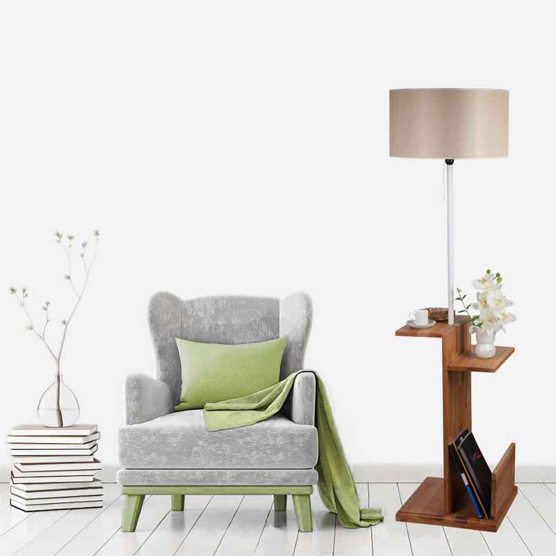 Alisa 170cm Tray Table Floor Lamp, Light Beige, Brown/White