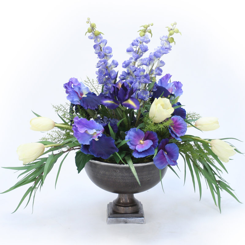 Tulips, Pansies and Iris Mixed Floral Arrangement in Pot