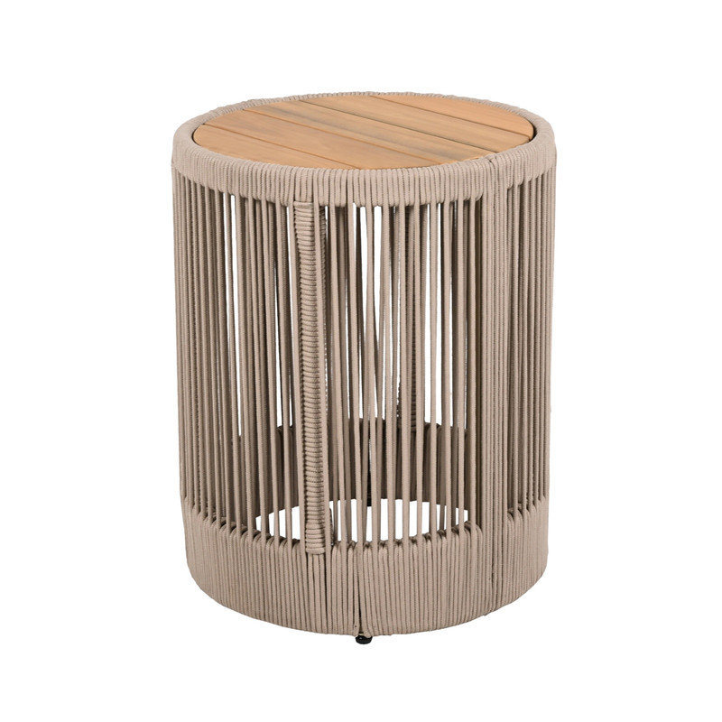 Table d'appoint d'extérieur en corde de rotin et bois d'appoint en bois d'acacia résistant aux intempéries pour balcon de jardin