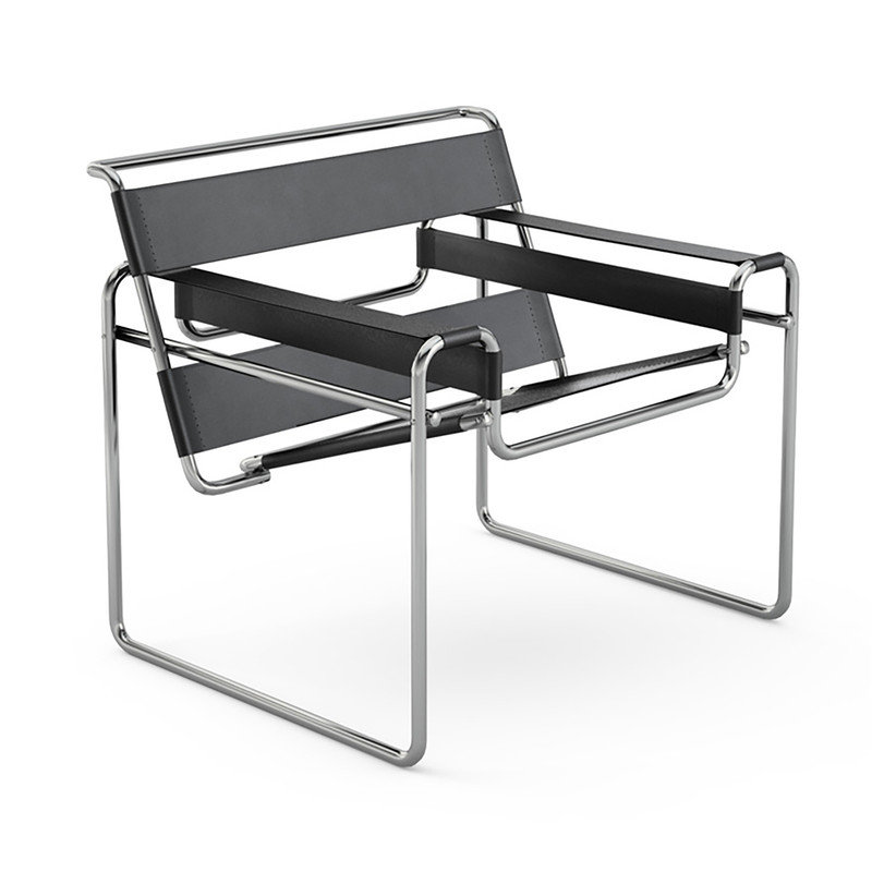 Fauteuil d'appoint en cuir et acier inoxydable, Similicuir noir