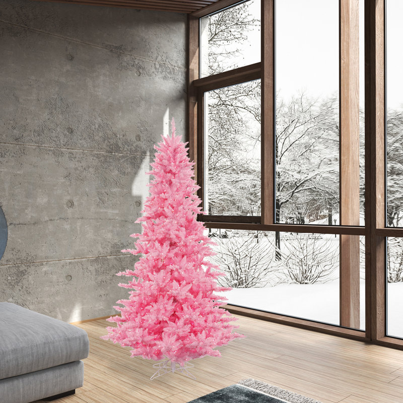 Pink Fir Lighted Artificial Fir Christmas Tree, 6.5' H