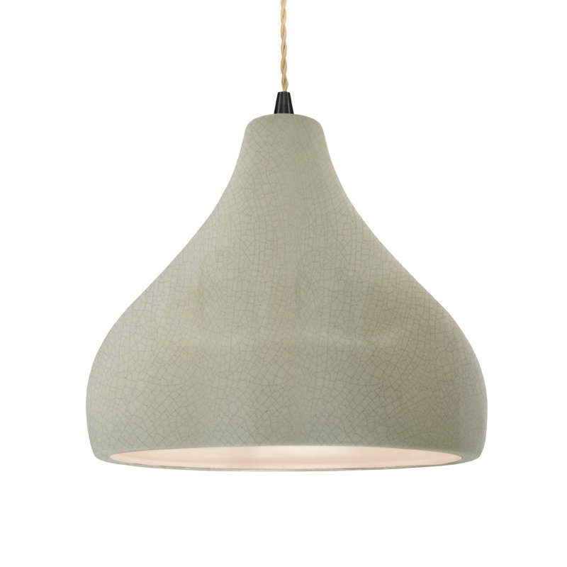 Luminaire suspendu à 1 lumière Meydan, Craquelure vert céladon, Noir mat, H 9,5 po x l 13,5 po x P 13,5 po