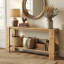 Console en bois massif 70,87 po, canapé de style campagnard étroit avec double rangement pour l'entrée, le couloir et le salon, brun chêne clair