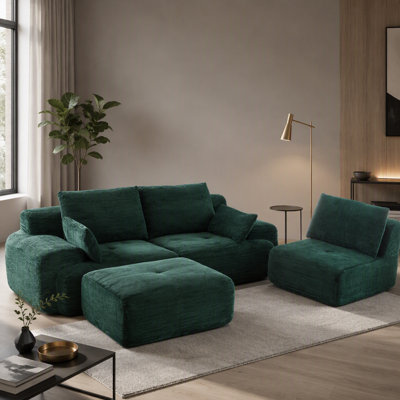 Modern Memory Foam Compressed Sofa, Large Sectional Couches for Living Room, Pet-Friendly Cloud Modular Sectional Sofa, Corduroy Fabric, Extra Deep Loveseat, No Assembly Required, Ideal for Multiple Spaces