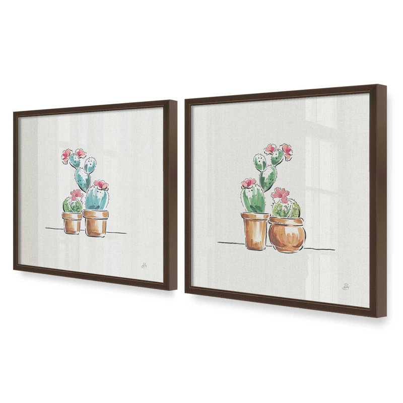Prickly Pink Pals, ensemble de 2 impressions, 20 po x 20 po, Impression encadrée, Brun Belvinder