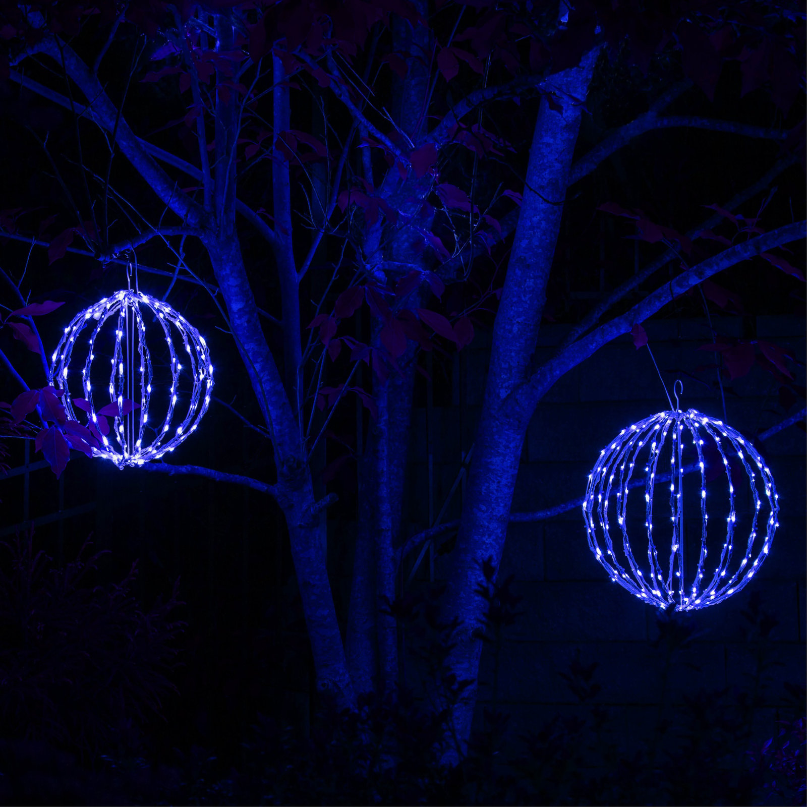 Fold-Flat LED Metal Sphere Light, Blue, 8" H x 8" W x 8" D