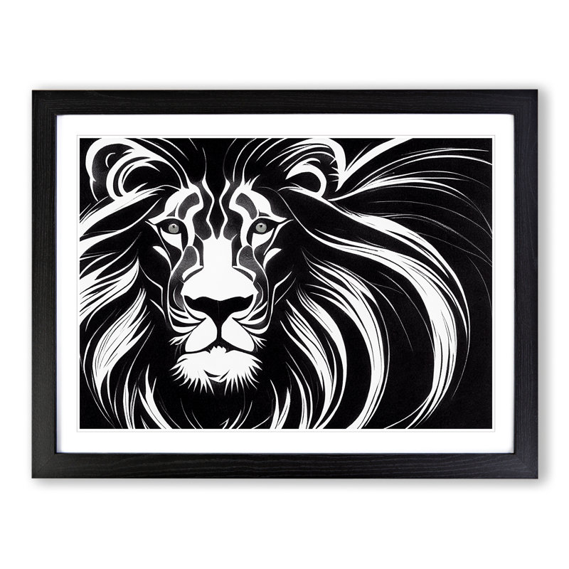 Wondrous Lion Abstract - Single Picture Frame Painting, Black, 46cm H x 64cm W x 2cm D