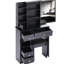 Table de coiffeuse de 29,2 po de profondeur avec tabouret rembourré, grand miroir coulissant à droite, rangement multicouche, design américain noir pour les petites chambres et