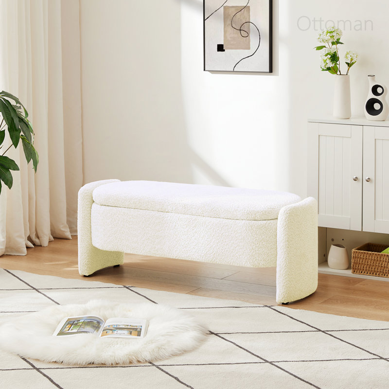 Repose-pieds rembourré avec rangement Rous, Polyester blanc
