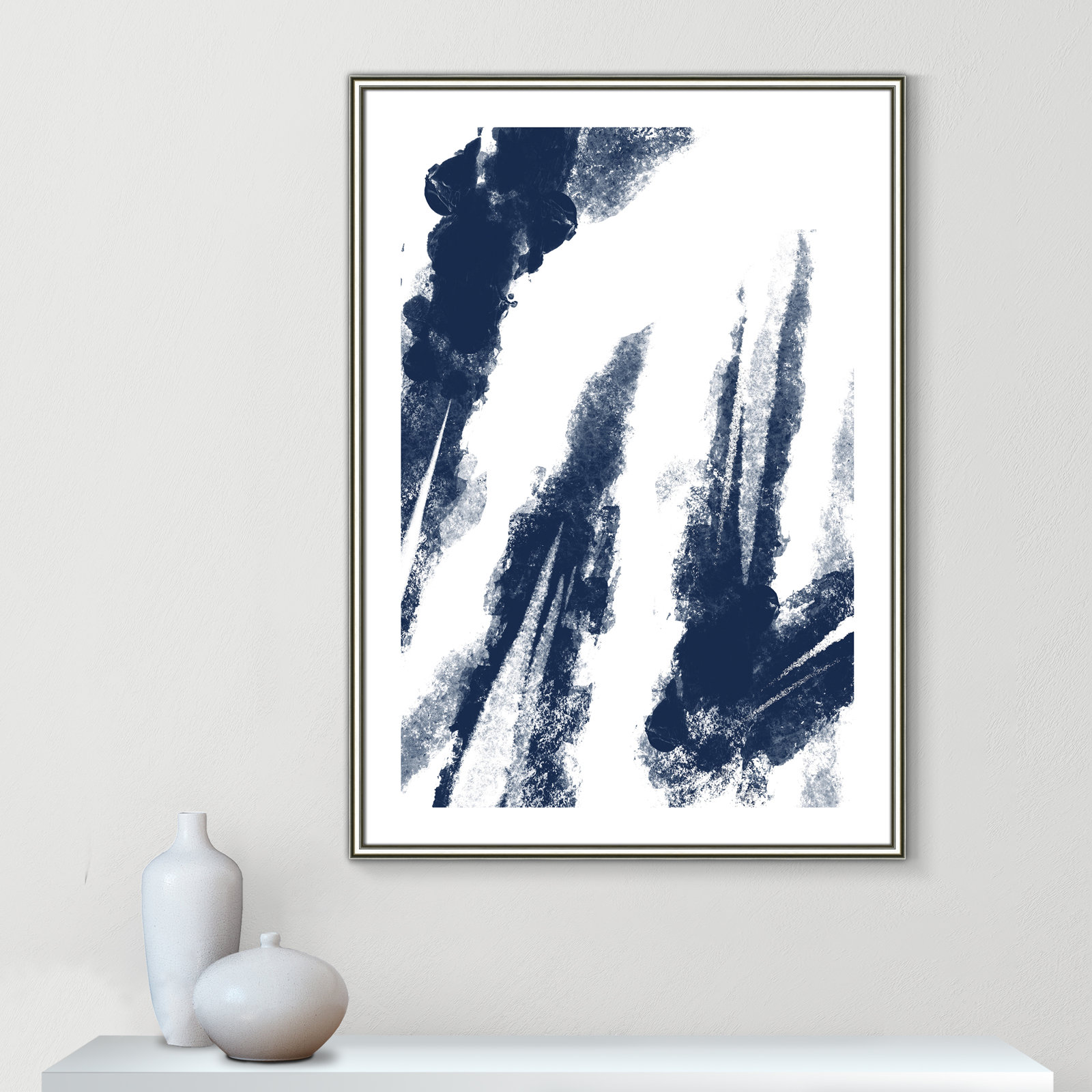 Ferne "Navy Striking Seams 2" Print, Silver Framed Paper, 41.5" H x 29.5" W x 0.88" D
