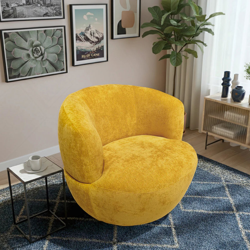 Chaise pivotante en chenille dorée Thornton, Doré