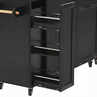 Extendable Kitchen Island with Dining Table, Trash Storage, and Mobile Spice Rack for Enhanced Space Utilization and Functionality