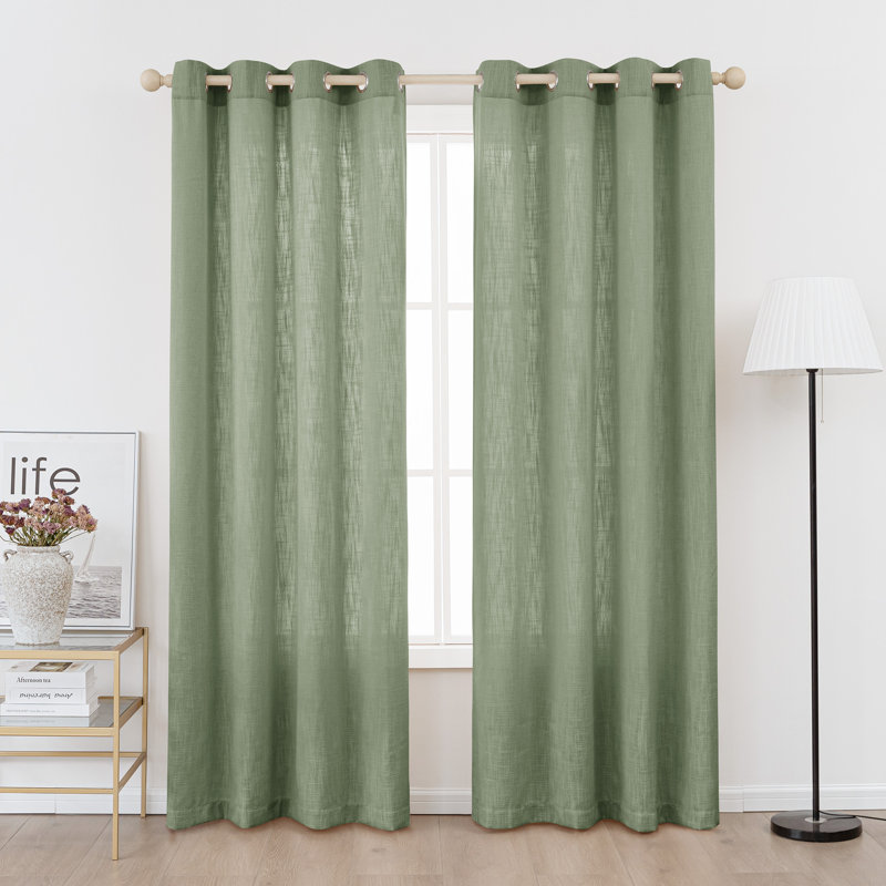 Kambi Linen Blend Semi-Sheer Curtain Panel Pair, 52" W x 84" L, Lagoon